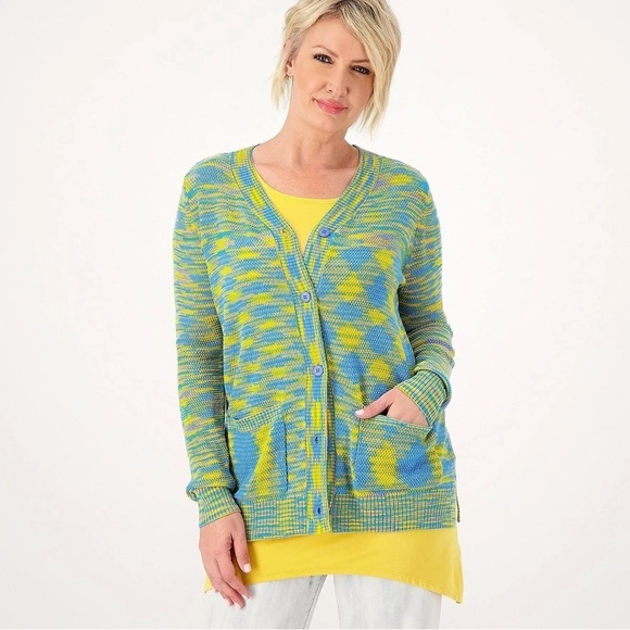 LOGO by Lori Goldstein Sweaters - LOGO By Lori Goldstein Space Dyed Button Front Cardigan Size 3X